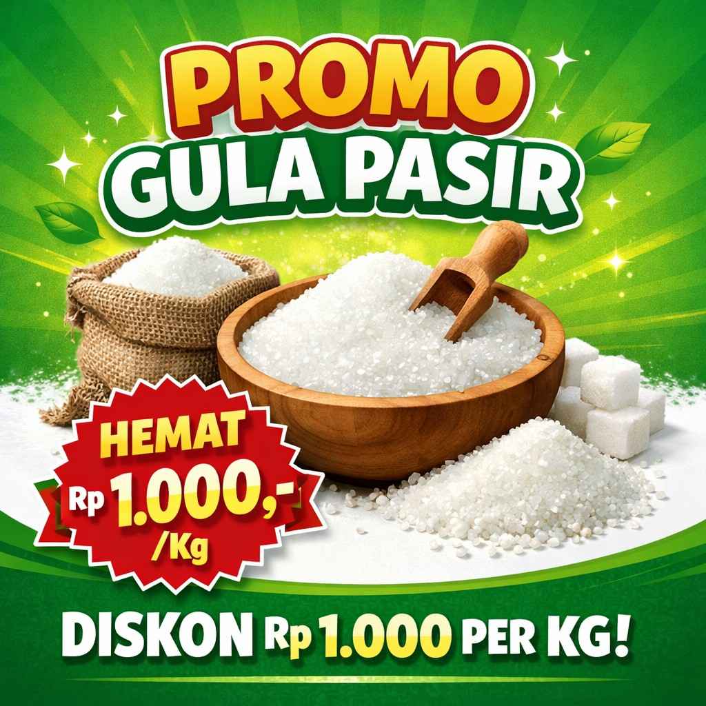 Potongan Harga Spesial 1000 rupiah Setiap Pembelian 1kg Gula Pasir
